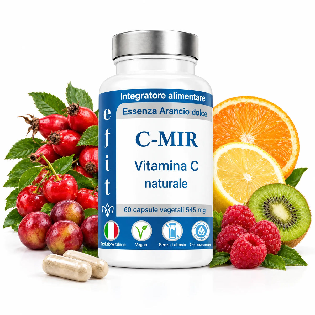 C-MIR vitamina C naturale con rosa canina, acerola, camu camu, limone, kiwi e lampone